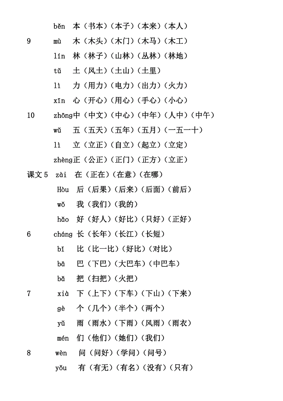 部编本一年级上册写字表生字及组词_第3页