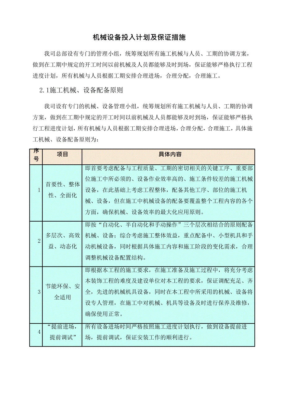 装饰工程机械设备投入计划及保证措施_第1页