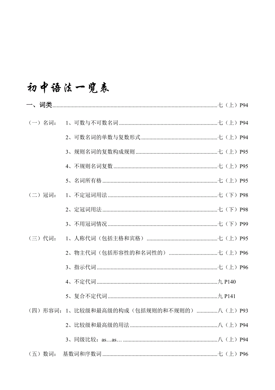 初中语法一览表_第1页