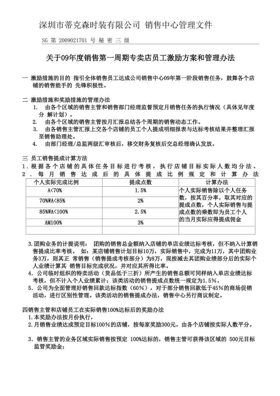 店铺员工提成激励方案_第1页