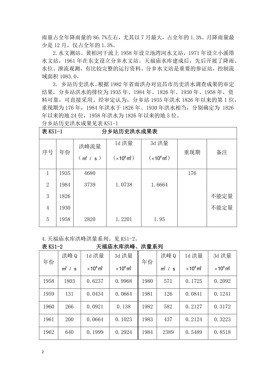 工程水文及水利计算课程设计-天福庙水库防洪复核计算.docx_第2页