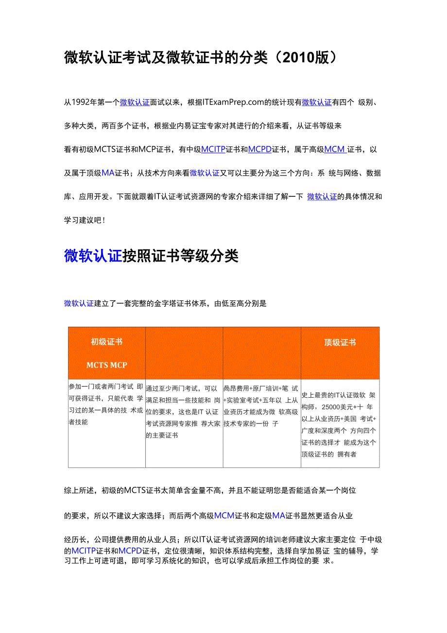 微软认证考试及微软证书的分类_第1页