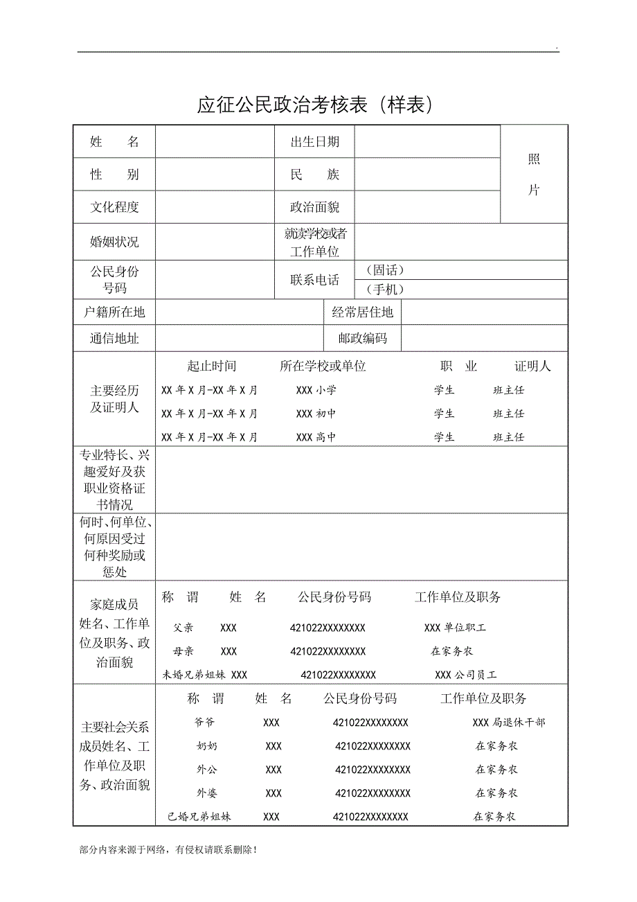 应征公民政治考核表(样表).doc_第1页