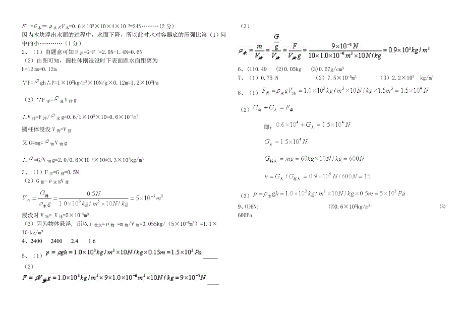 初中物理浮力计算题含答案_第3页