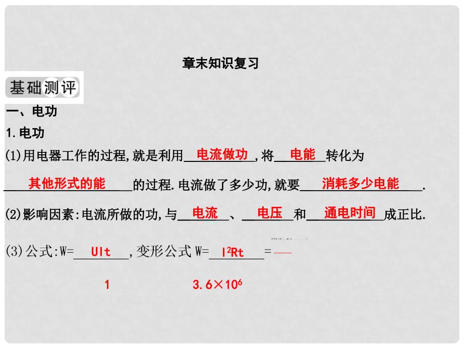 练案九年级物理全册 第16章 电功 电功率章末知识复习课件 （新版）沪科版_第1页