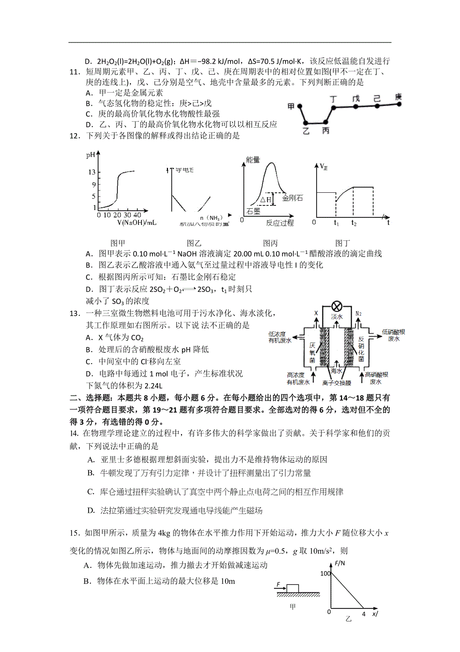 2015年甘肃省兰州一中高三冲刺模拟试题 理综_第3页