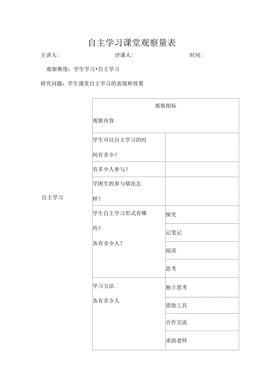 自主学习课堂观察量表_第1页