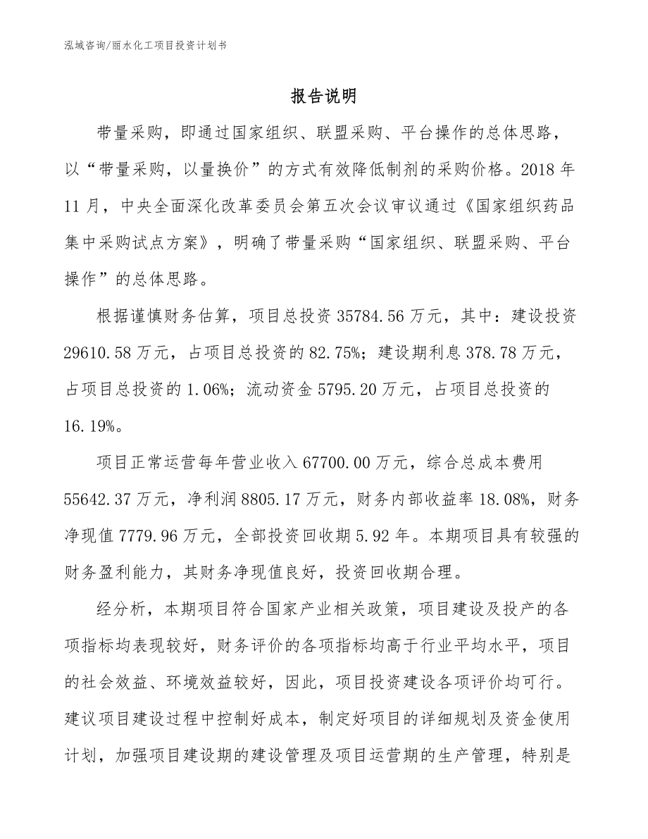 丽水化工项目投资计划书_第2页