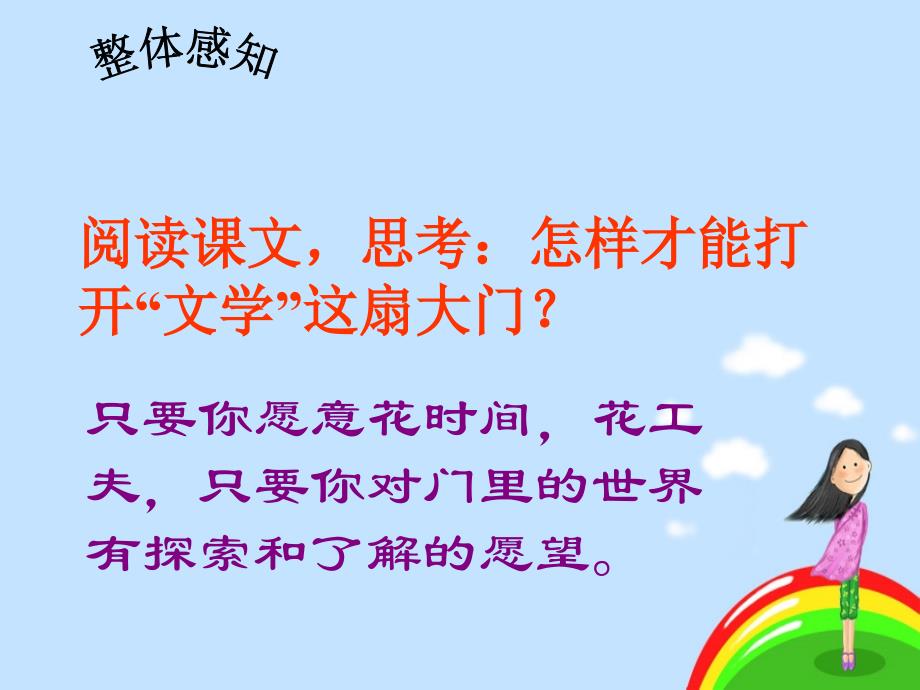 初中一年级语文上册第一单元(亲近文学)1为你打开一扇门(赵丽宏)第一课时课件_第4页