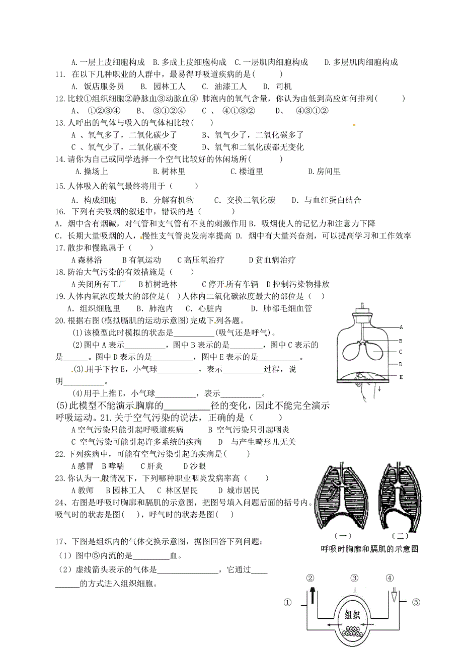 精选类山东省泰安市新泰七年级生物下册第三章人体的呼吸复习学案无答案新人教版_第4页