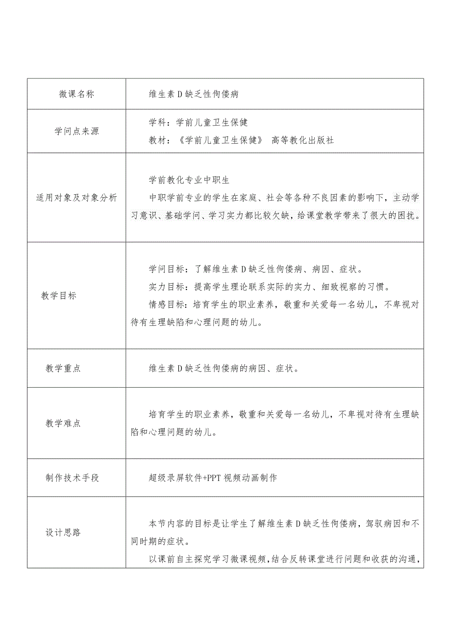 维生素D缺乏性佝偻病-微课教学设计_第2页