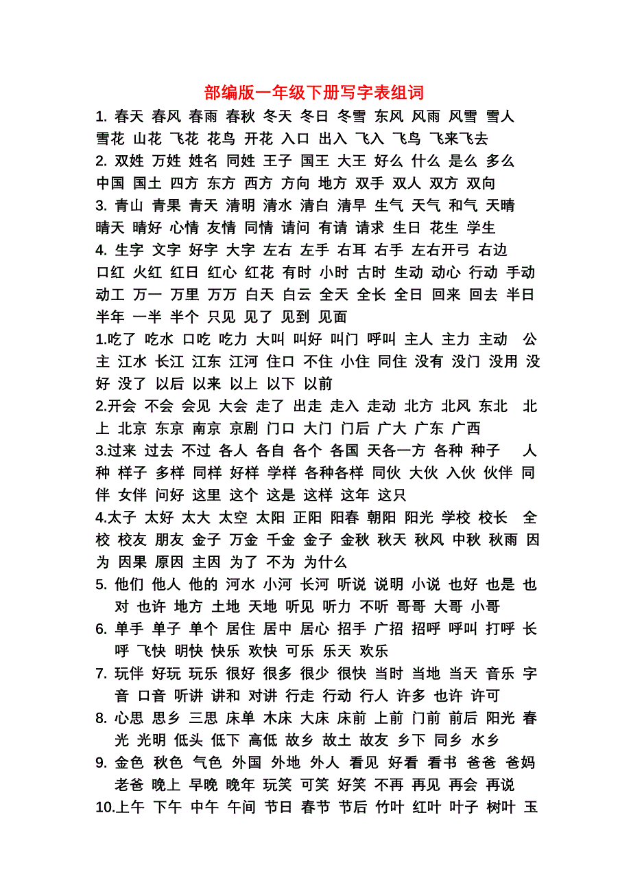 人教小学语文一年级下册组词练习试题_第1页