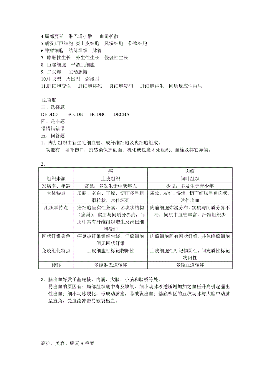 07年上半年06级专科病理考试答案_第3页