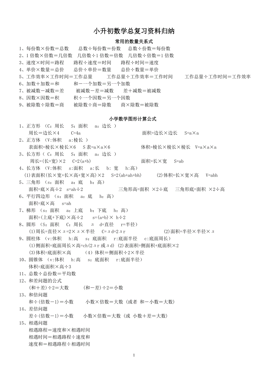 小升初数学总复习资料归纳_第1页