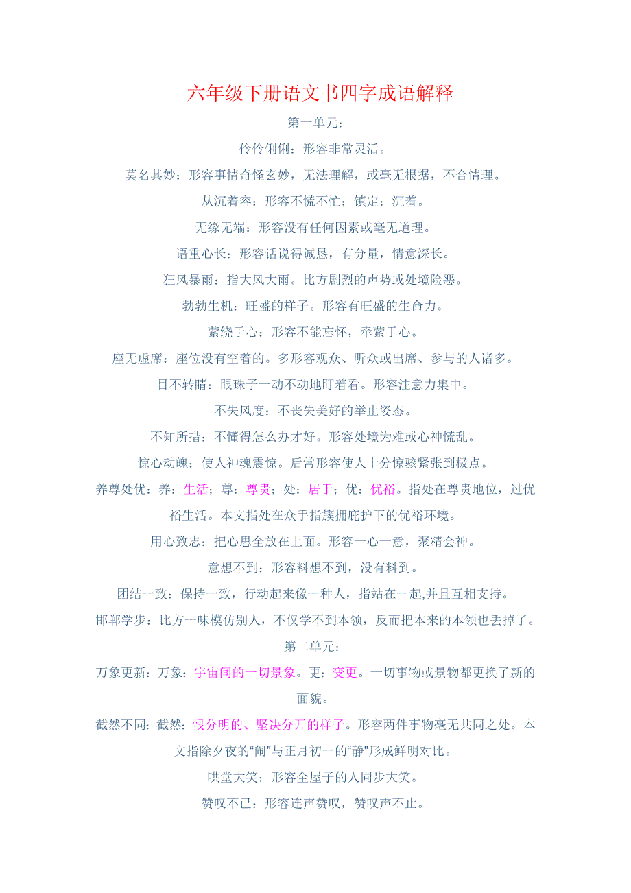 六年级下册语文书四字成语解释[1]_第1页