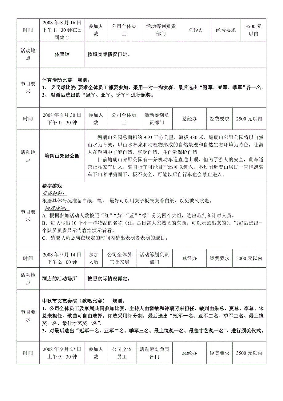 公司全年活动计划安排表_第2页