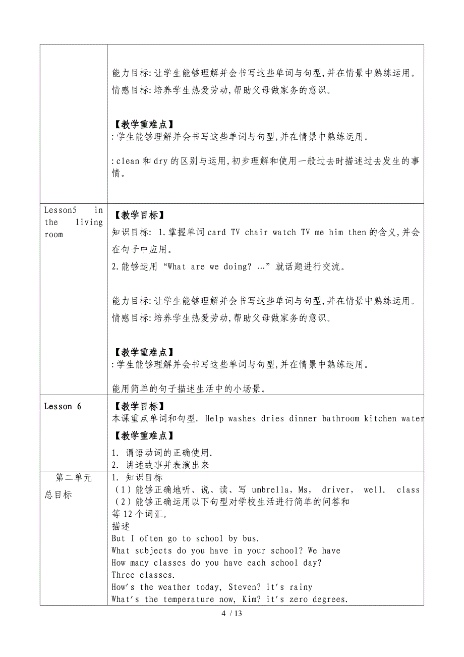 六年级英语教材分析目标总汇_第4页