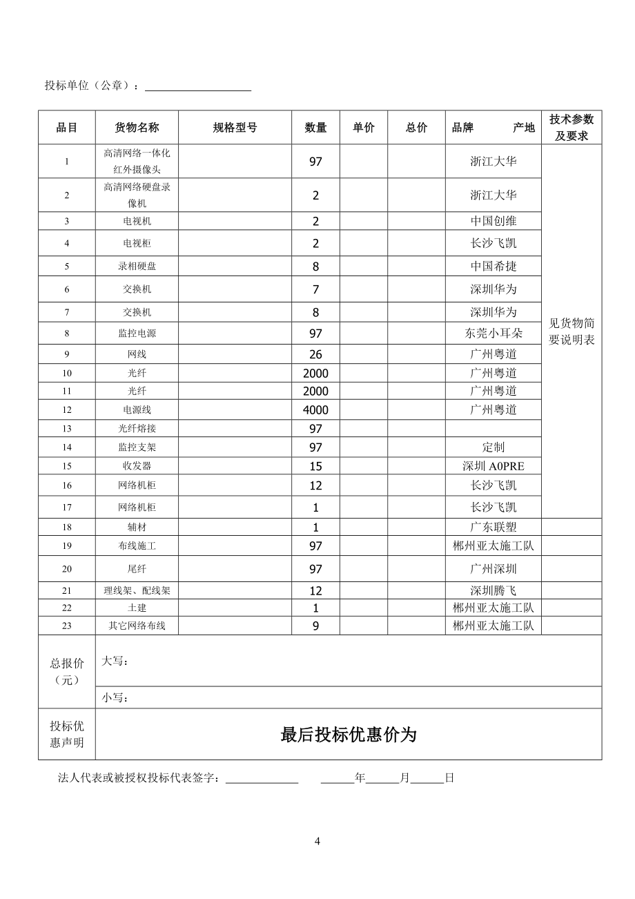 监控系统设备采购投标文件范本_第4页