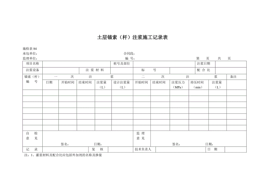 锚索施工记录表_第1页