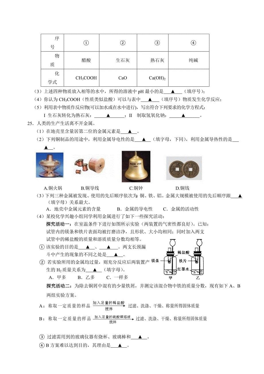 南京市中考化学模拟试题(五)_第5页