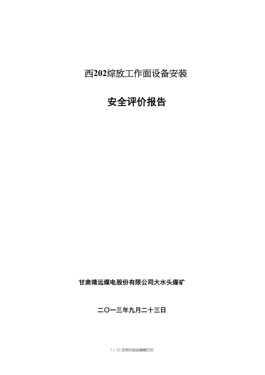 西202工作面安装施工安全评价报告_第1页