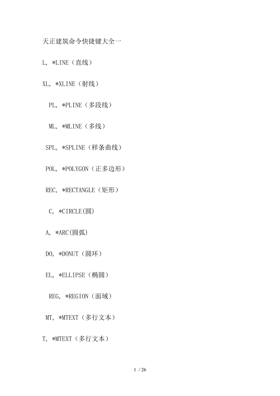 天正建筑命快捷键大全一_第1页
