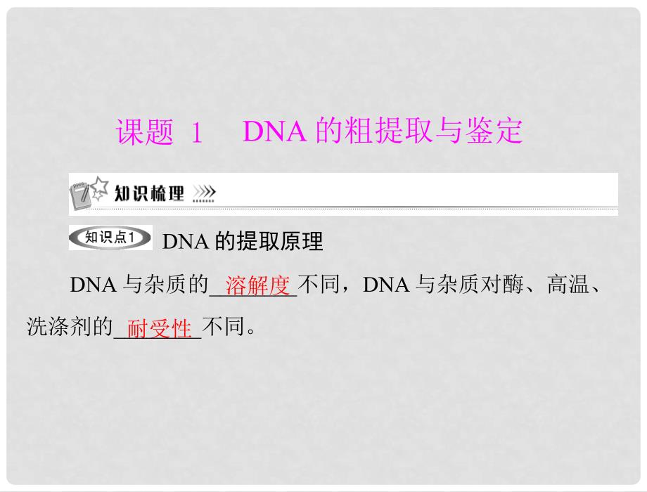 高中生物 专题五 课题1 DNA的粗提取与鉴定课件 新人教版_第2页