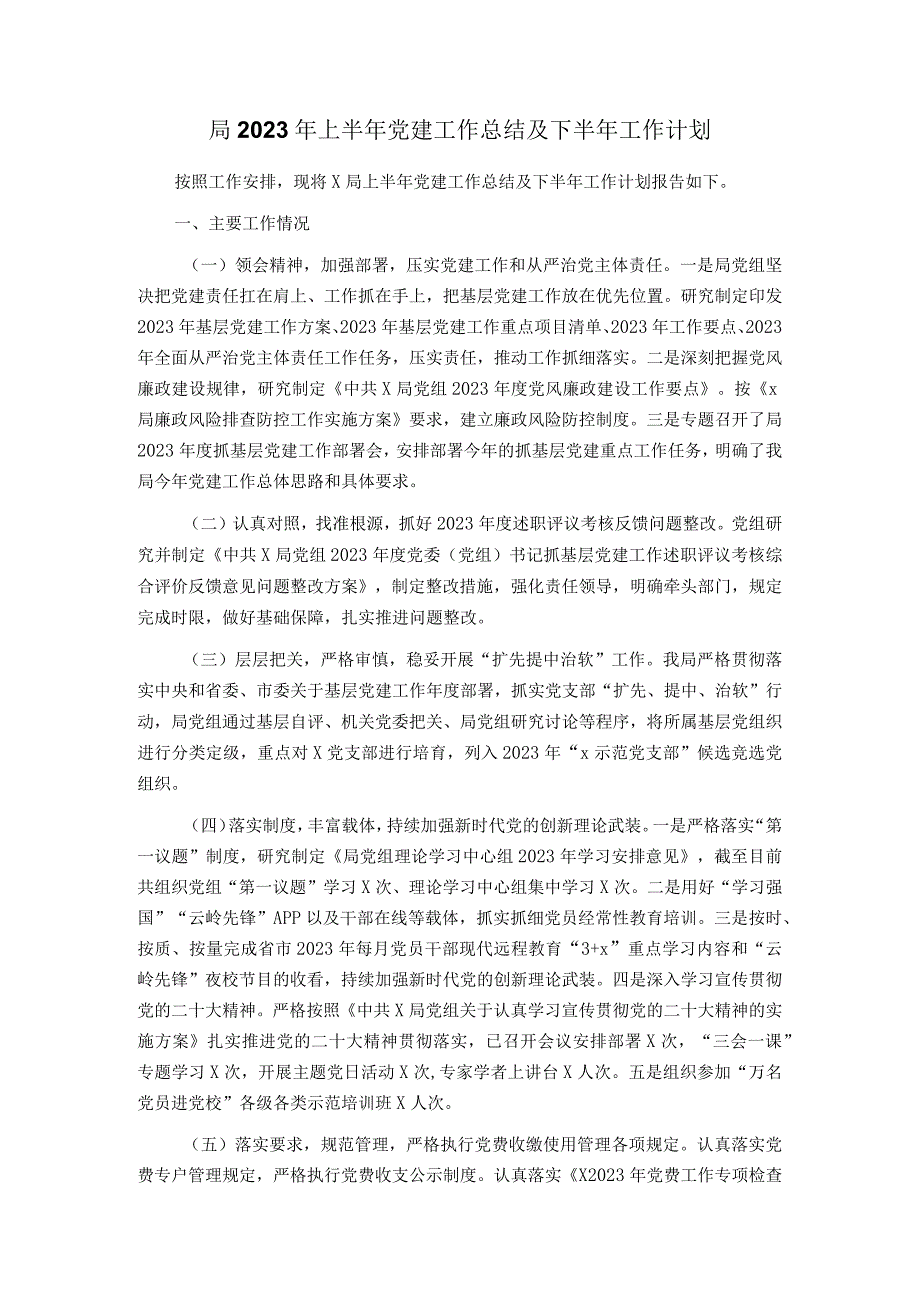 局2023年上半年党建工作总结及下半年工作计划_第1页