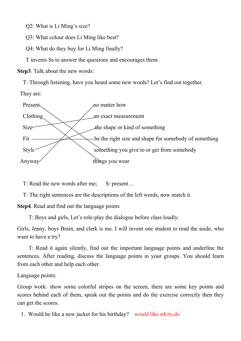 八年级英语新冀教版上Lesson15APresentforLiMing教案.doc_第2页