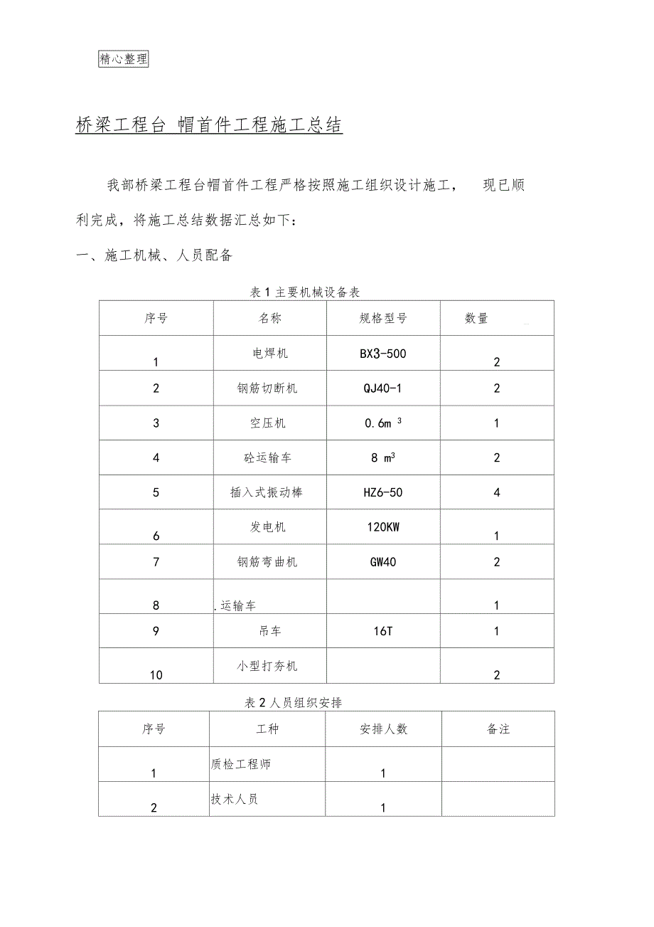 台帽首件现场施工总结_第1页