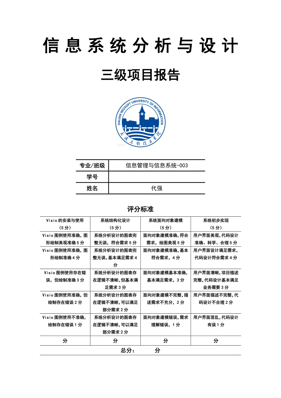 信息系统分析与设计三级报告_第1页