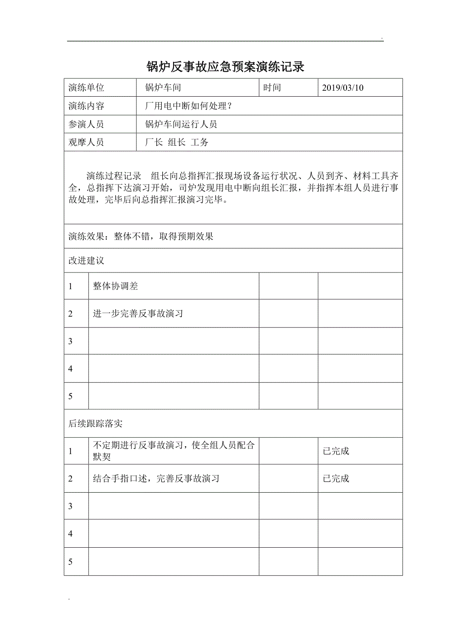 锅炉故应急预案演练记录表_第1页