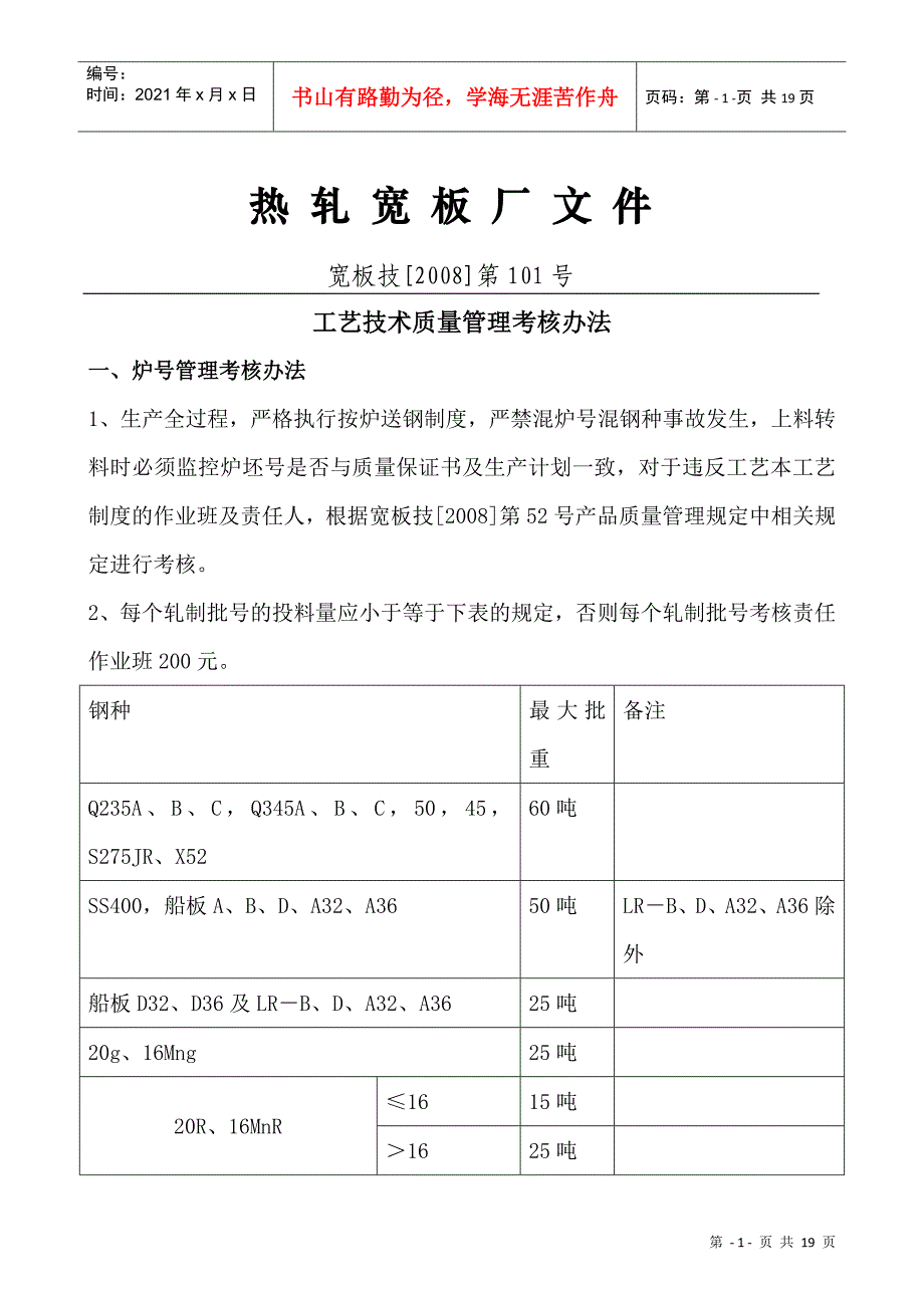 工艺技术质量管理考核办_第1页