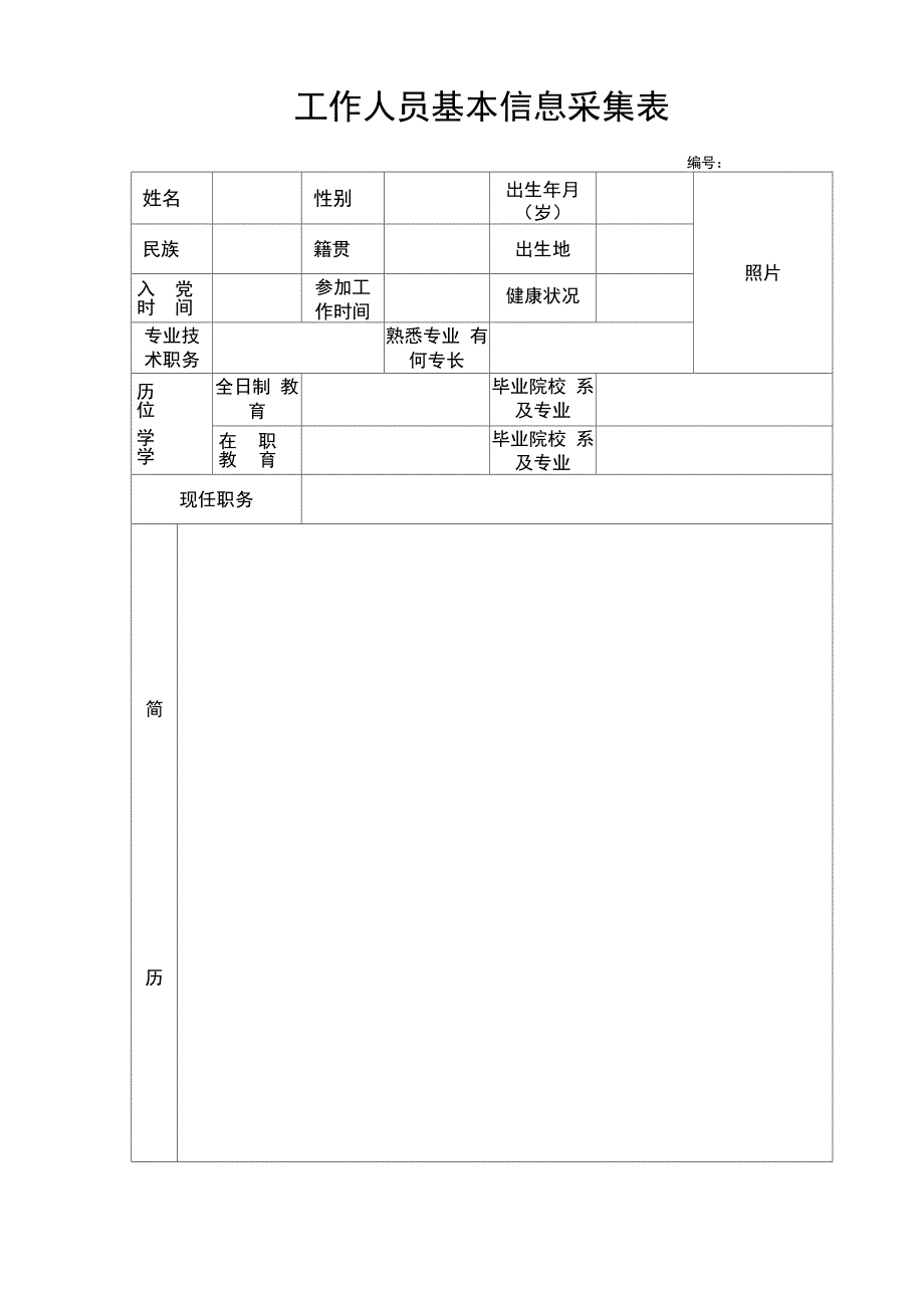 工作人员基本信息采集表_第1页