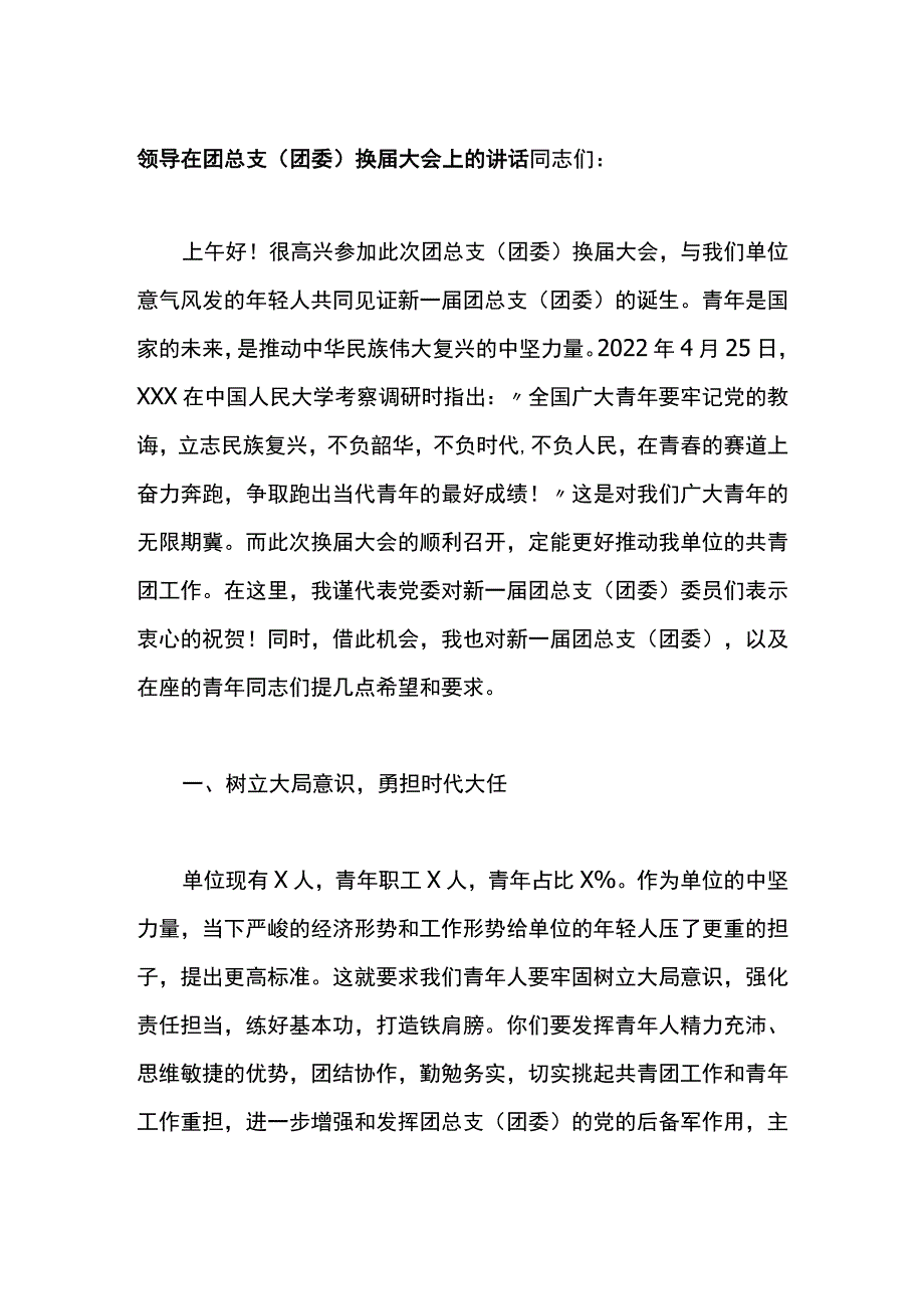 领导在团总支团委换届大会上的讲话_第1页