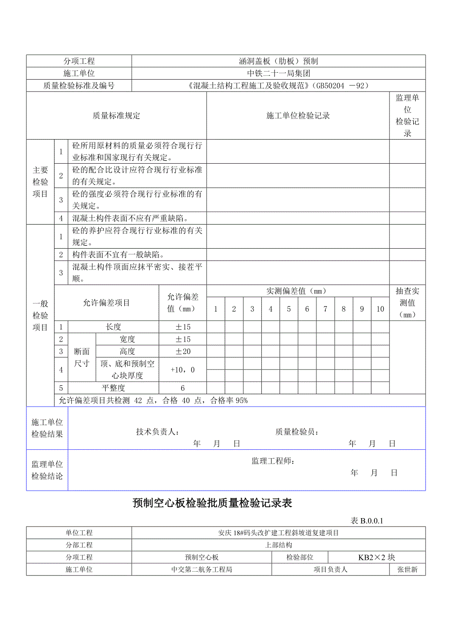 预制空心板检验批质量检验记录表_第3页