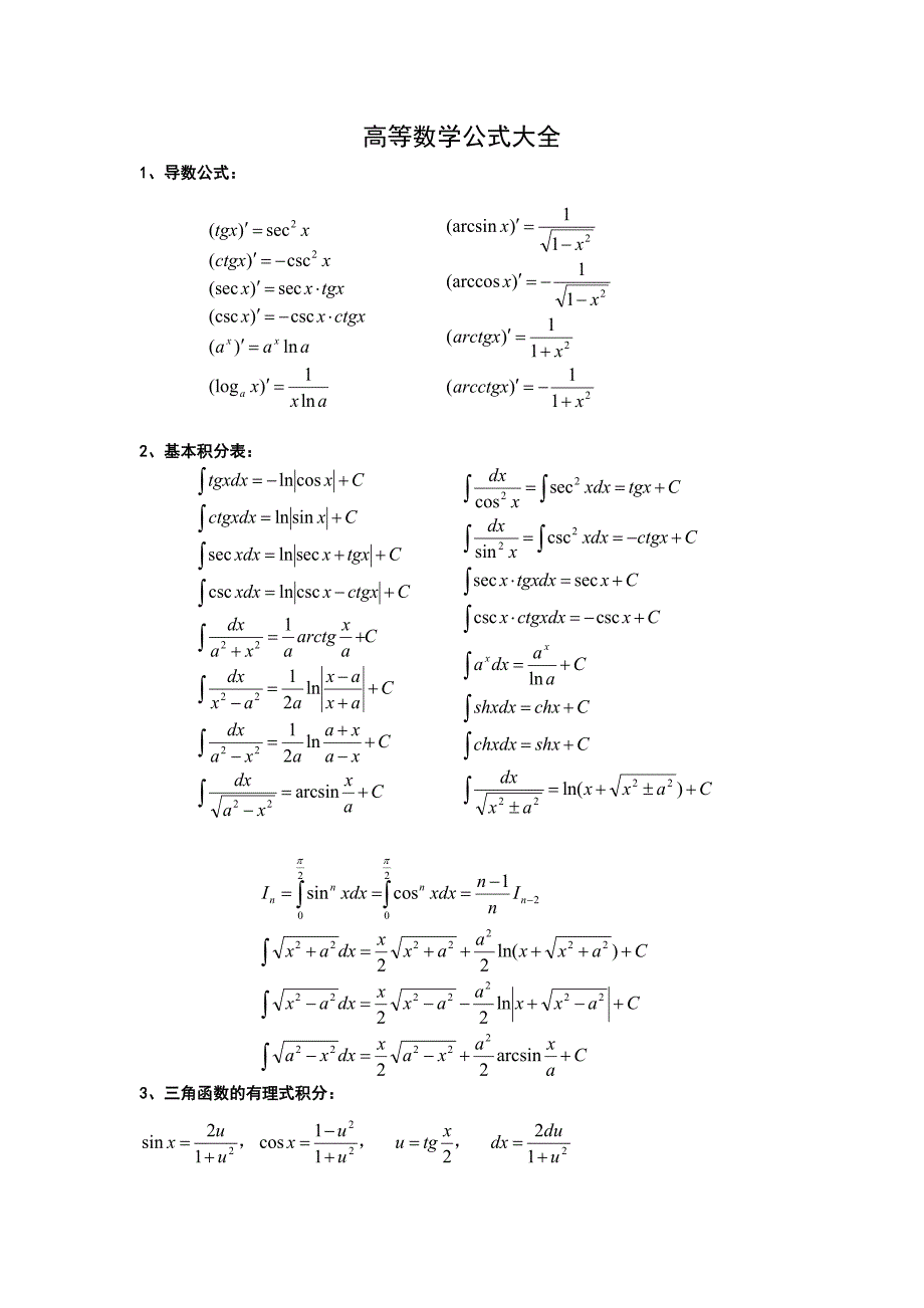 高等数学公式大全（精品）_第1页