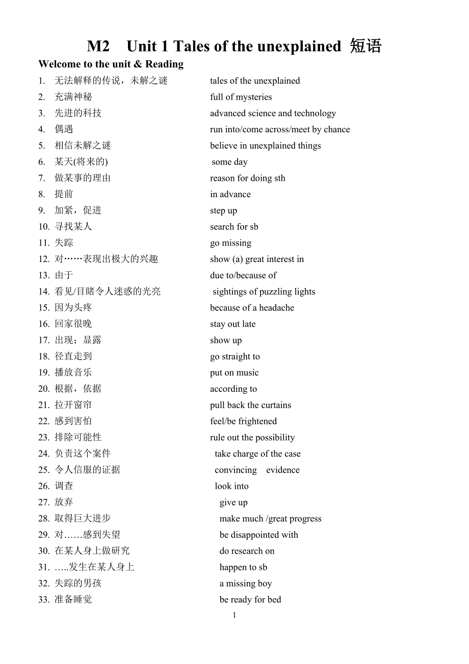 高一英语牛津版必修2第一单元短语和重点句子汇编_第1页