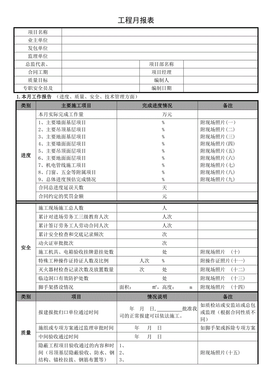 项目月报表格式_第1页