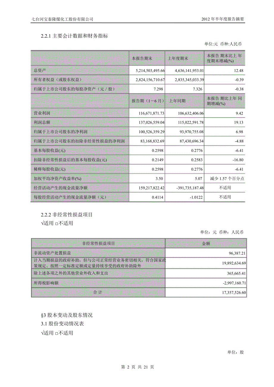 601011宝泰隆半年报摘要_第2页