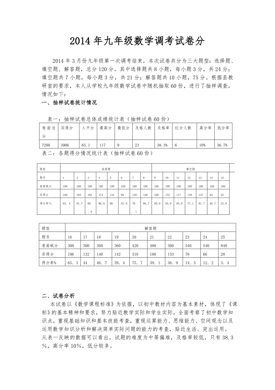 2014年九年级数学调考试卷分析.doc_第1页