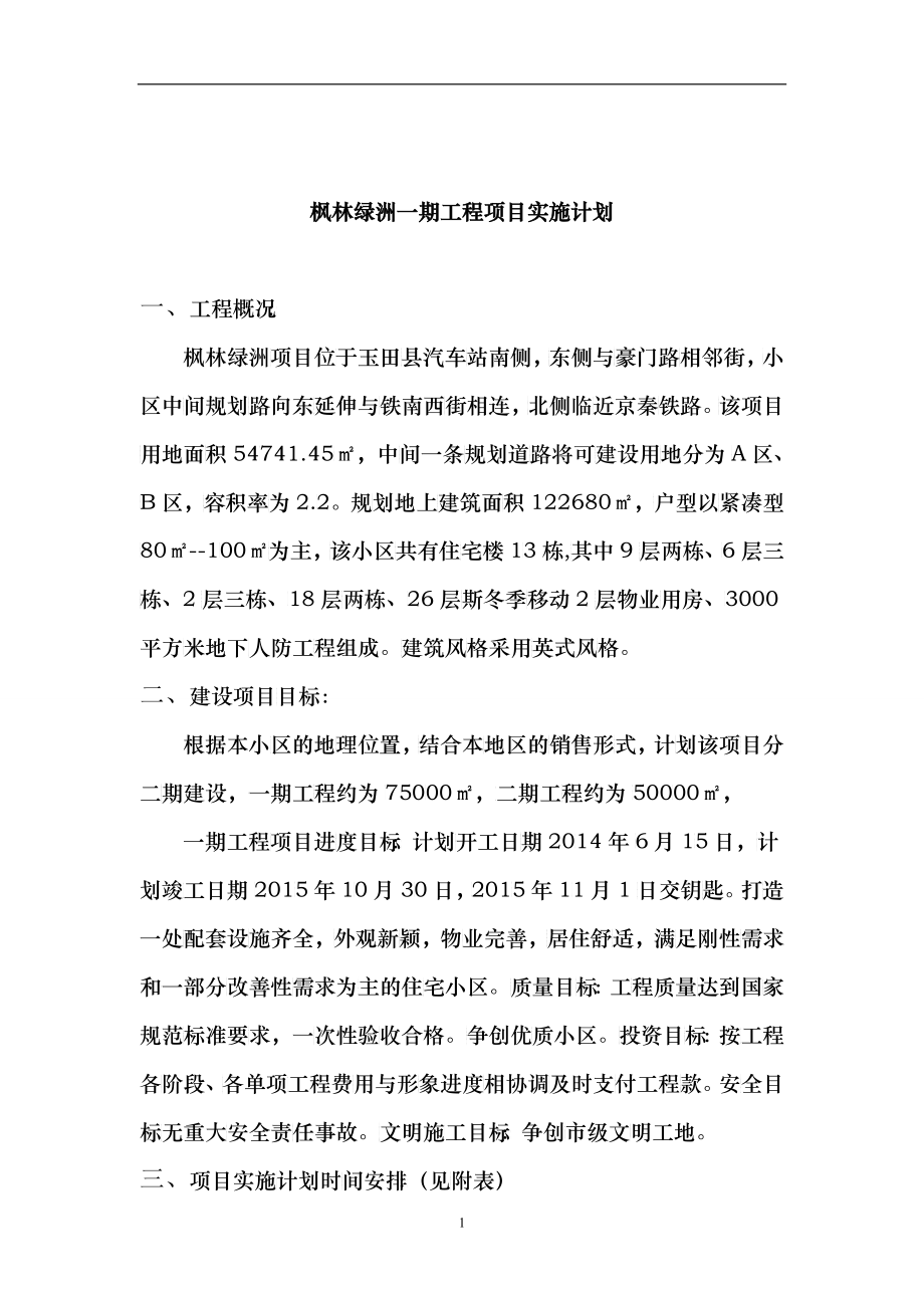 枫林绿洲一期工程项目实施计划最新22号_第1页