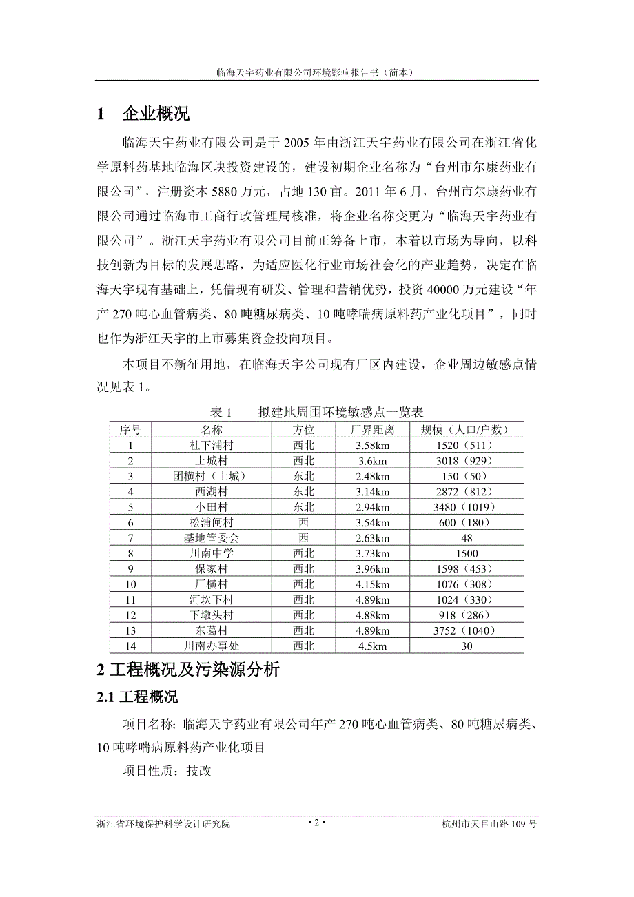 浙江年产270吨心血管病类原料药产业化项目环境影响报告书_第2页