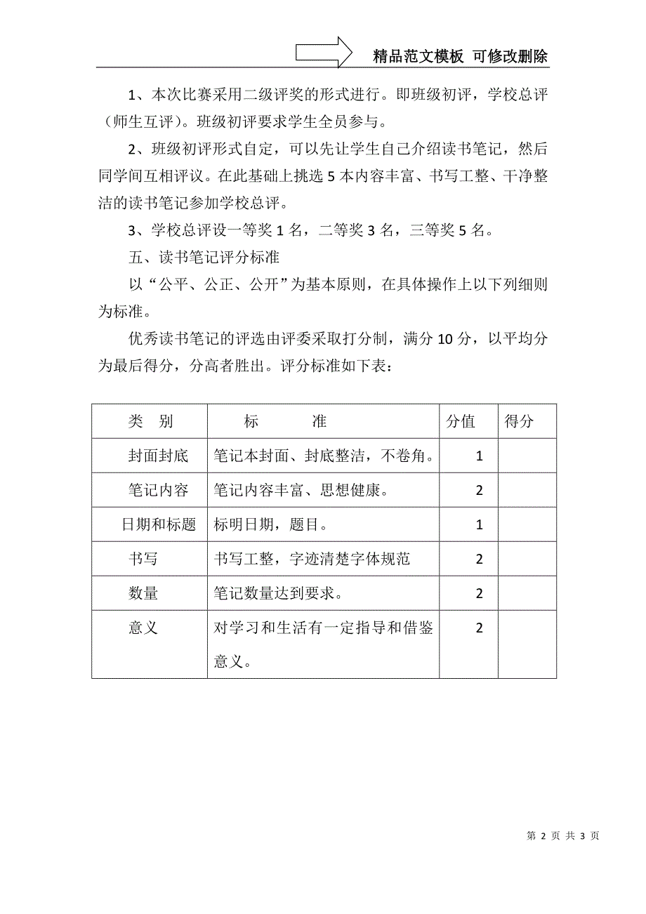 小学读书笔记评比活动方案_第2页