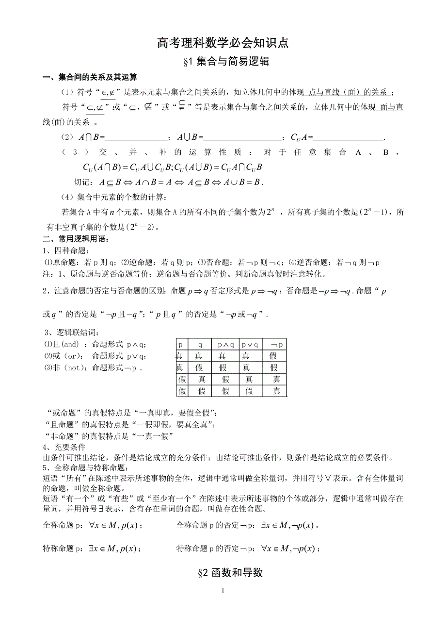 高考理科数学必会知识点总结_第1页