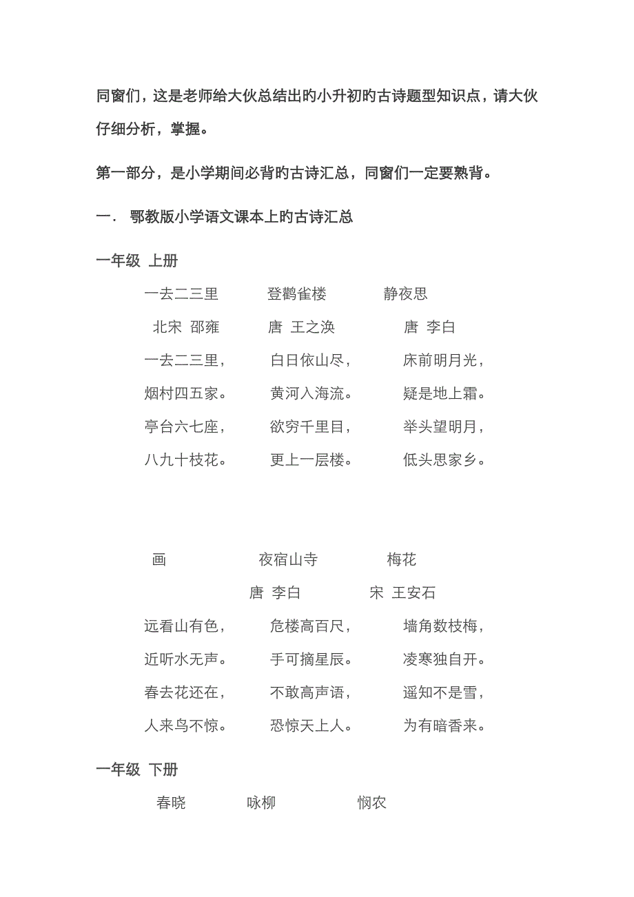 小学古诗题目汇总_第1页