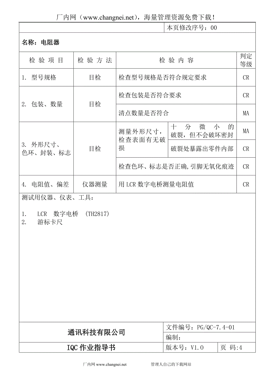 通讯公司IQC作业指导书_第4页