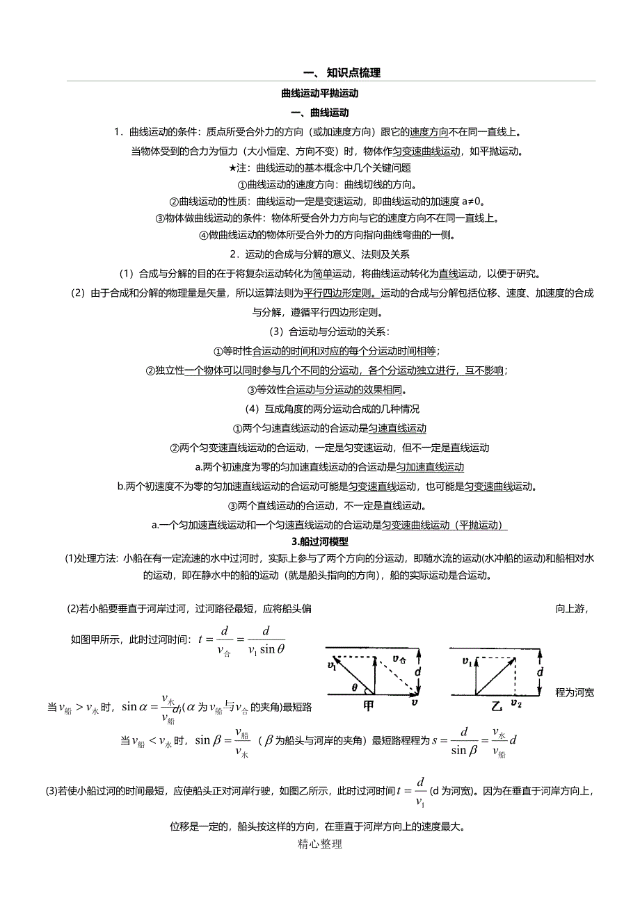 重点高中物理曲线运动平抛运动知识点梳理_第1页