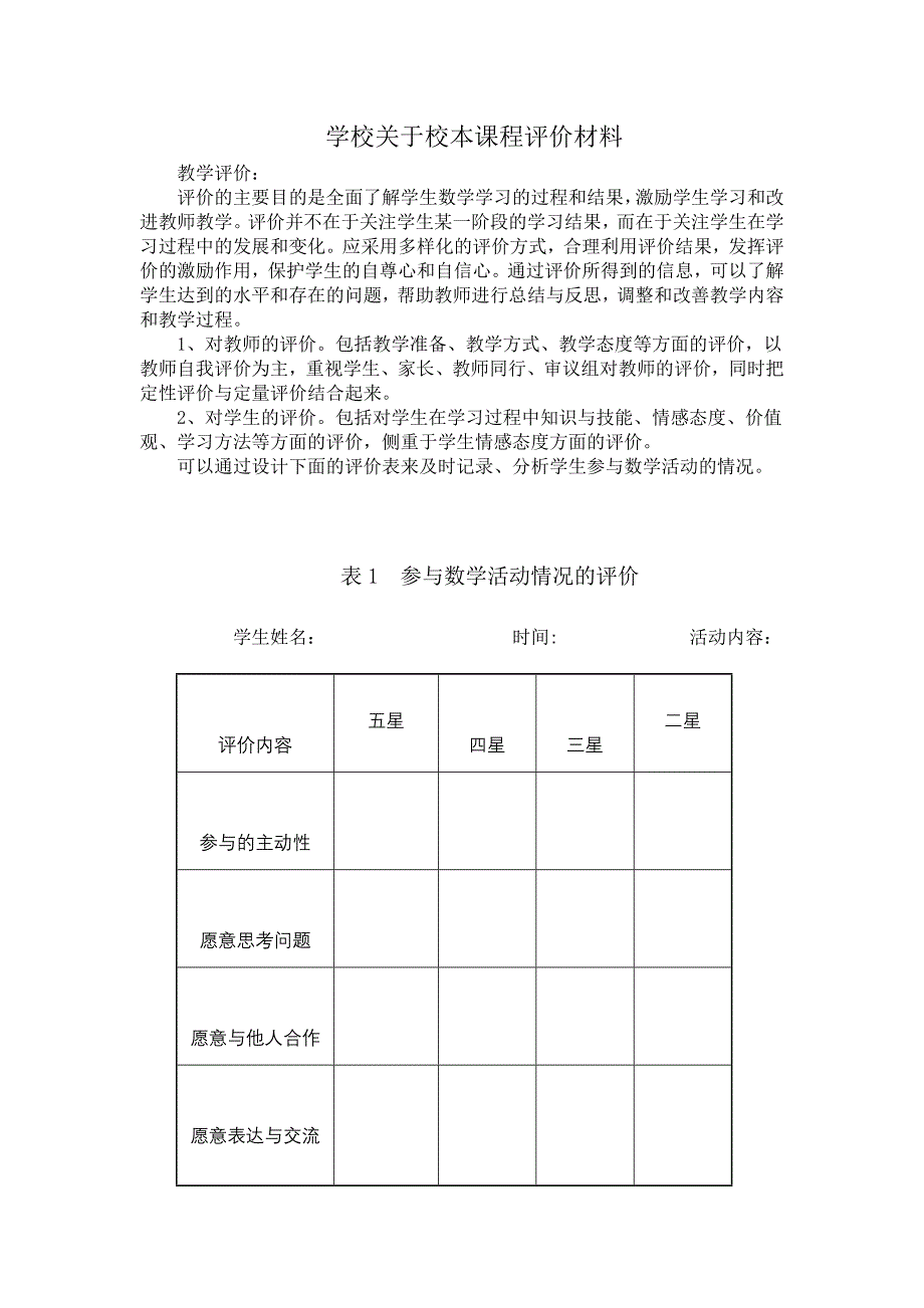 学校校本课程评价材料.doc_第1页