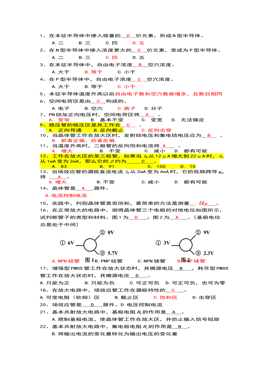 模拟电子技术综合复习题(有答案)_第1页